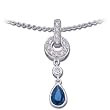 14Kt White Gold Tear Drop Blue Sapphire and Diamond Necklace