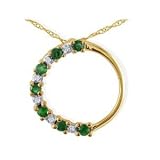 Emerald Gemstone Jewelry: 1 3ct Circle Style Emerald and Diamond Journey Pendant in 14k White Gold...