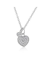 Alexander James White Gold Rhodium Bonded 16 Inch Necklace with a Heart Embellishment with Round Cut Clear Cubic Zirconia Accents on Both Sides of Face in a Silvertone 16 inch L x 10.9 (mm) W x 3.5 (mm) H