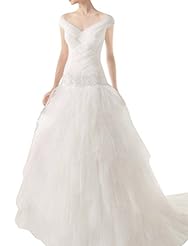 V-neck Bubble Dress Tulle Wedding Dress 