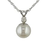14k White Gold Diamond Pendant with Freshwater Pearl
