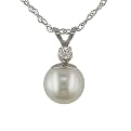 14k White Gold Diamond Pendant with Freshwater Pearl