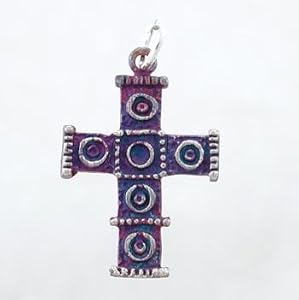 Southwestern Style Small Decorative Cross Pendant in Sterling Silver with Patina Finish, #9111