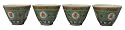 Green longevity pattern tea cups (4) - chinese hand painted porcelain