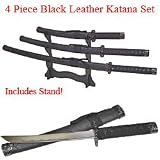 4 Piece Black Leather Katana Set