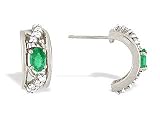 14K White Gold Genuine Oval Emerald and Diamond Hoop Earrings