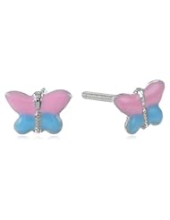 Sterling Silver Childrens Pink and Blue Butterfly Earrings