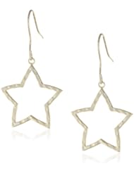 Goldtone Finish Silver Hammered Star French Wire Earrings