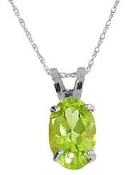 14k White Gold 18" Necklace with Oval Peridot Pendant