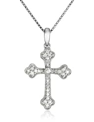 Sterling Silver 1/4cttw Diamond Cross Pendant Necklace, 18"