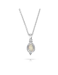 Bling Jewelry Vintage White Opal Teardrop Pendant Sterling Silver Necklace 16in