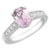 Natural Pink Kunzite & Diamonds Ring 14k White Gold