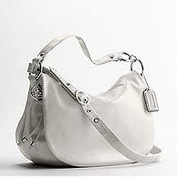 Coach White Leather Ali Large Flap Hobo Shoulder Handbag 13648