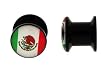 Black Acrylic Double Flare Plug - Mexican Flag Logo - 5/8mm - Sold as a Pair