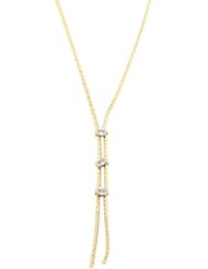 14 Karat Two-tone Gold Diamond Cut CZ Lariat Necklace (1.2mm, 16 inch)