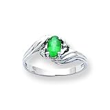 14k White Gold .03ct Diamond & Emerald BirthStone Ring