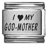 Clearly Charming I Heart my God-Mother Laser Etched Italian Charm