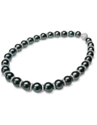 12 x 14mm black Tahitian south sea cultured pearl necklace with 18K gold and diamond rondells