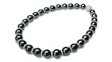 12 x 14mm black Tahitian south sea cultured pearl necklace with 18K gold and diamond rondells