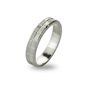 Sterling Silver Polished and Diamond Geometric Design 4mm Wedding Band Ring, Size 8