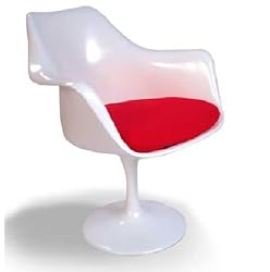 Tulip Arm Chairs -Modern Saarinen Version- 45-day Money-back Guarantee. White with Red Cushion.