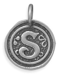 Alphabet Initial S Pendant Victorian Wax Seal Charm Vintage Chic Antiqued Sterling Silver