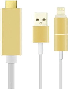 WEIAY HDMI Cable with HDTV TV Adapter USB to iPhone 5/5s/6/6s Lightning 8 Pin to HDMI Adapter-Gold