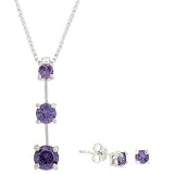 Sterling Silver Simulated Amethyst cz Past Present and Future Earring and Pendant Jewelry Set