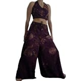 Sarong Wrap Around Pants, Halter & Tank Tops Set - Purple Tie Dye