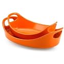 Rachael Ray Bubble & Brown Stoneware 1-Quart and 1-1/2-Quart Oval Baker Set, Orange