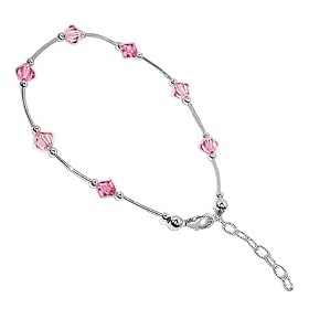Pink Swarovski Crystal Sterling Silver Ankle Bracelet 9" 9.5" 10" Anklet With Lobster clasps