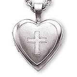Sterling Silver Heart Locket with Cross and 18-inch Chain
