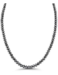 14.00 Cts Fancy - Black Diamond Faceted Bead Necklace Strand 14K White Gold