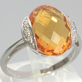 14K White Gold Citrine & Diamond Ring - OldCities Estate Jewelry by Citrine Brooches