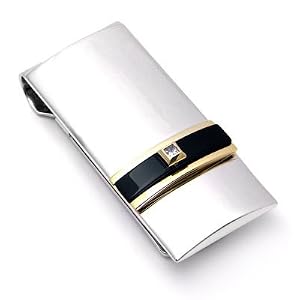 Dolan Bullock Sterling Silver 14K Gold Onyx Diamond Money Clip
