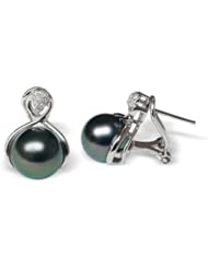 18K white gold Lamia Black Tahitian cultured pearl and diamond earring