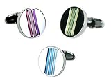 Trendy Tonal Blue Enamel Round Silver Cufflinks, Trendy Tonal Pink & Purple Enamel Round Silver Cufflinks, Trendy Yellow & Green Enamel Round Silver Cufflinks