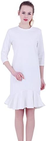 GCAROL Women Ruffles Trumper Dress Brief Design OL Elegant Dresses White Size M