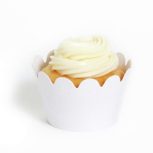 Dress My Cupcake Mini White Reusable Glitter Cupcake Wrappers, Set of 18 - Wedding Desserts, Elegant Cupcakes, White Baking Cups 
