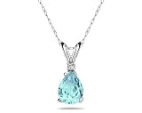 7X5mm Pear Aquamarine and Diamond Stud Pendant in 14K White Gold