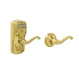 Schlage Electronic Lock FE575 Camelot Accent in Bright Brass
