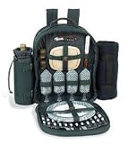 Picnic At Ascot Classic Ultimate Navy Picnic Backpack for Four with Gingham Napkins.
