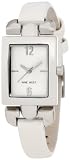 Nine West Women's NW/1283SVWT Strap Square Silver-Tone White Strap Watch