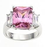 Sterling Silver Celebrity Pink and Clear Cubic Zirconia CZ Engagement Ring - Size 10.0