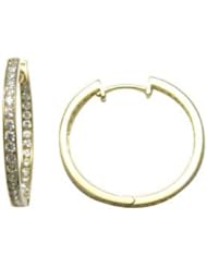 14K Yellow Gold CZ In and Out Hoop Earrings - 1 Inch