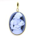 14K Yellow Gold Oval Agate Cameo Mother Holding Newborn Pendant - 1" x 3/4"