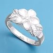 Sterling Silver Ring - Plumeria with Clear CZ and Satin Finish - 11 mm x 3 mm, Sizes 4-9 Sterling Silver Ring - Plumeria with Clear CZ and Satin Finish - 11 mm x 3 mm, Sizes 4-9