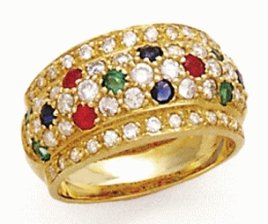 14K Yellow Gold and Sapphire, Ruby, Emerald & Diamond Ring