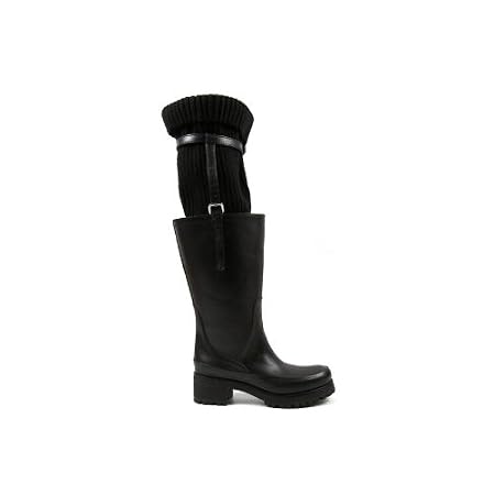 Prada boots in black leather with socks