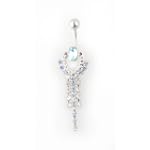 Dangle Belly Ring with Clear and Blue Gem Stones